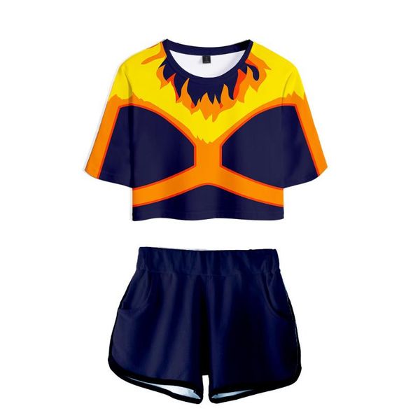 

men's t-shirts fashion my hero academia 3d print girls dew navel two piece set women short sleeve crop t-shirts+shorts tracksuit, White;black