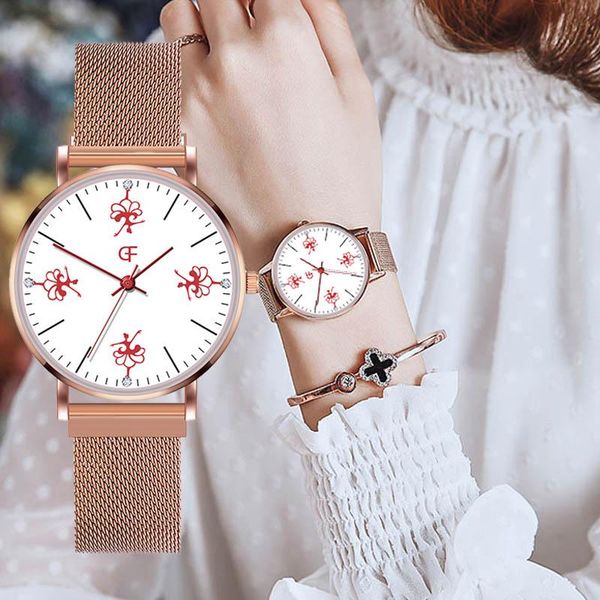 

wristwatches charm rose women watches beautiful ultra-thin quartz mesh strap wristwatch funny dial number simple clock relogio feminino, Slivery;brown