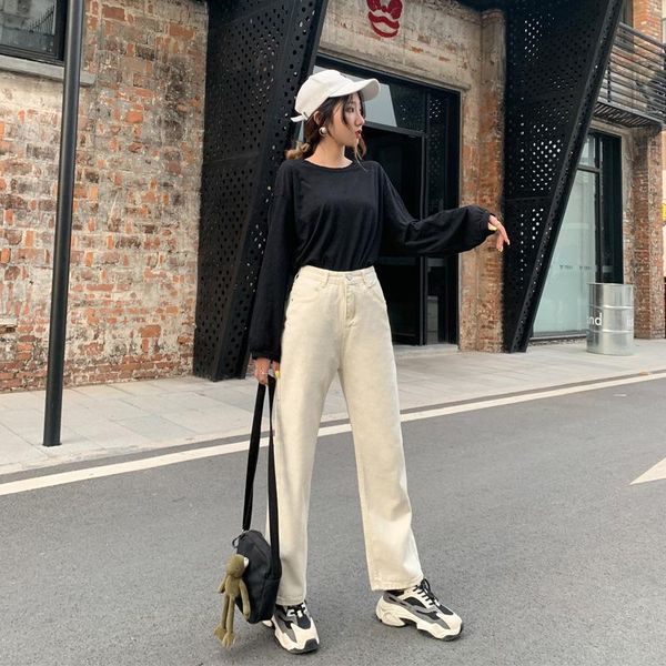 

women's jeans spring autumn wide-leg high-waist denim pants retro loose droop straight trousers, Blue