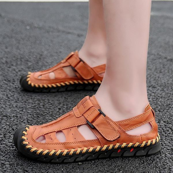 

2020 new cross-border foreign trade mens sandals 2019 summer new mens beach shoes extra large outdoor handmade mens sandals, Black