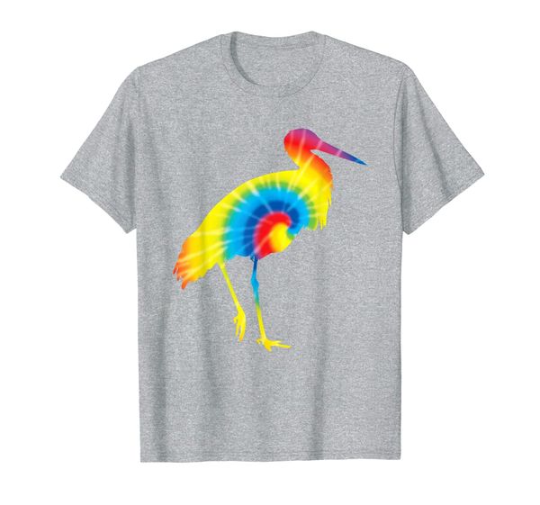 

tie dye crane rainbow print wader bird hippie peace gift t-shirt, White;black