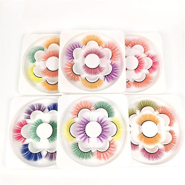 

false eyelashes 4 pairs 3d colored natural faux mink curly eye lash handmade extension makeup cosplay colorful