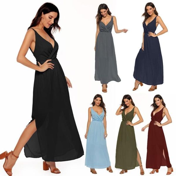 

casual dresses women's european and american fashion large size chiffon dress halter, Black;gray