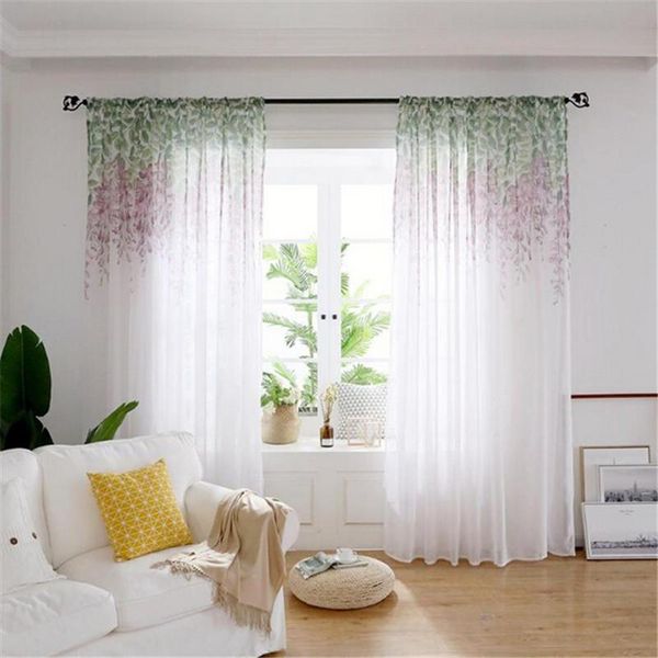

curtain & drapes wisteria printed screen 1*2m piercing rod for living room lighting