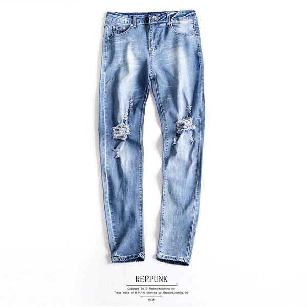 

men's jeans summer sky blue korean slim stretch pants casual long