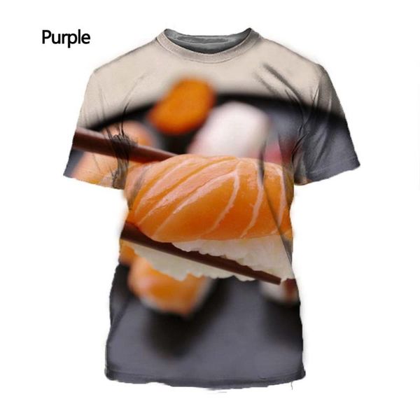 

men's t-shirts 3d printed t-shirt sushi fish and meat casual round neck short sleeve food, White;black