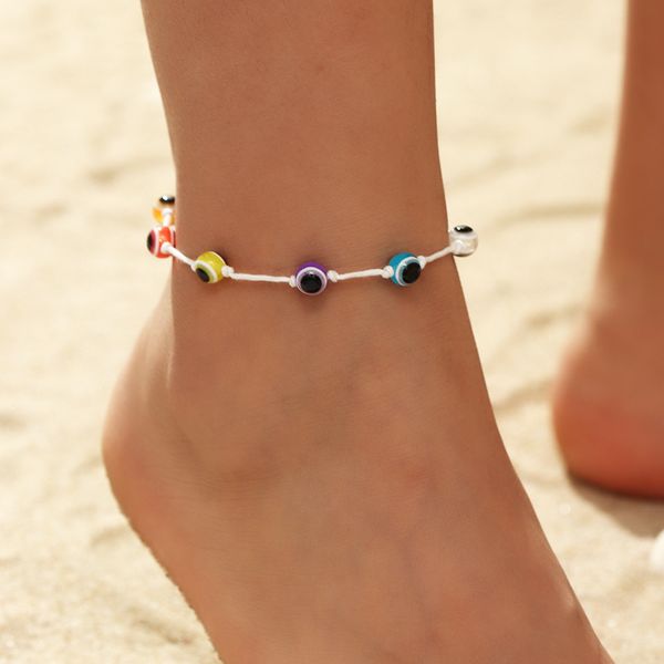 

fz0146 jewelry colorful turkish eye bracelet fashion beach chain resin anklet, Red;blue