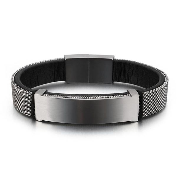 

link, chain haolynjoy stainless steel 20.5cm mesh bracelet for men women gold shiny charm wrap leather hip hop jewelry, Black