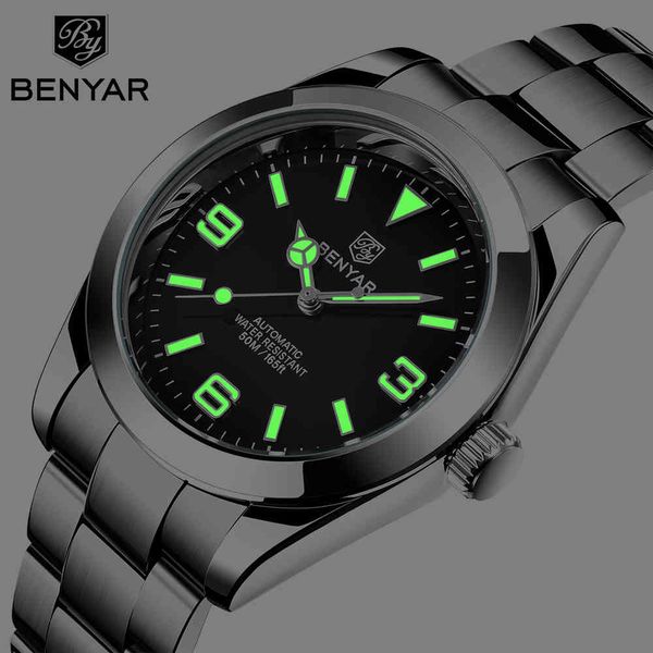 

benyar 2021 new luxury business clock automatic mechanical multifunctional waterproof calendar reloj hombre, Slivery;brown