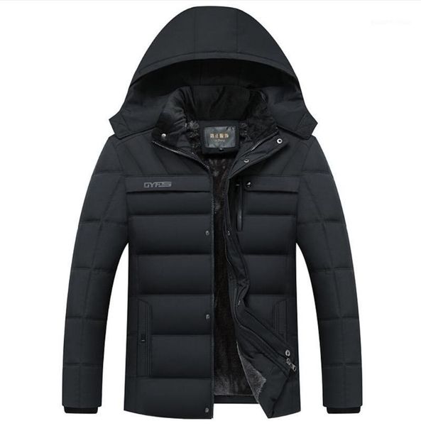 

men's down & parkas 2021 winter men fleece jackets thick warm casual solid fashion quality dad hooded jacket l-5xl outwear, Black