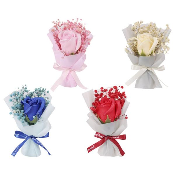 

4pcs decorative gypsophila bouquet with soap rose valentine's day romantic gift
