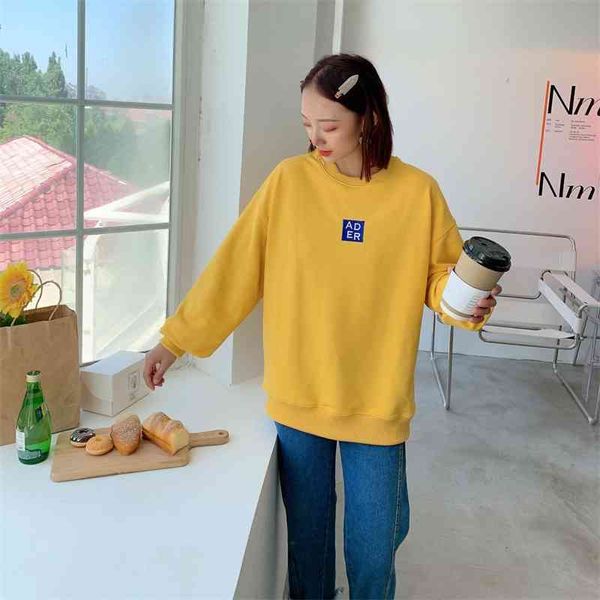 

qingdao 2021 autumn new women's terry sweater korean loose printing fashion long sleeve t-shirt, Black