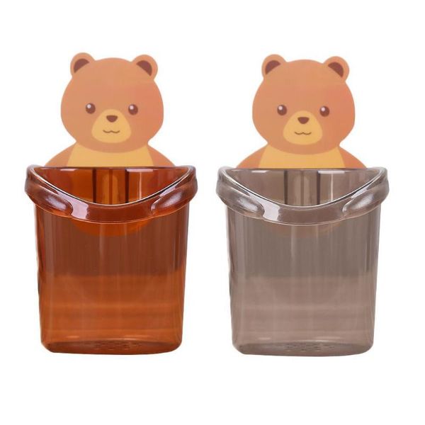 

bathroom storage & organization 1pc cartoon bear toothbrush holder supplies cup wall punch-suction rack mount decor cute e6m7