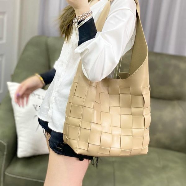 

evening bags fashion knitting leather women tote bag 2 in 1 composite woven shoulder handbags and purses beach 2021