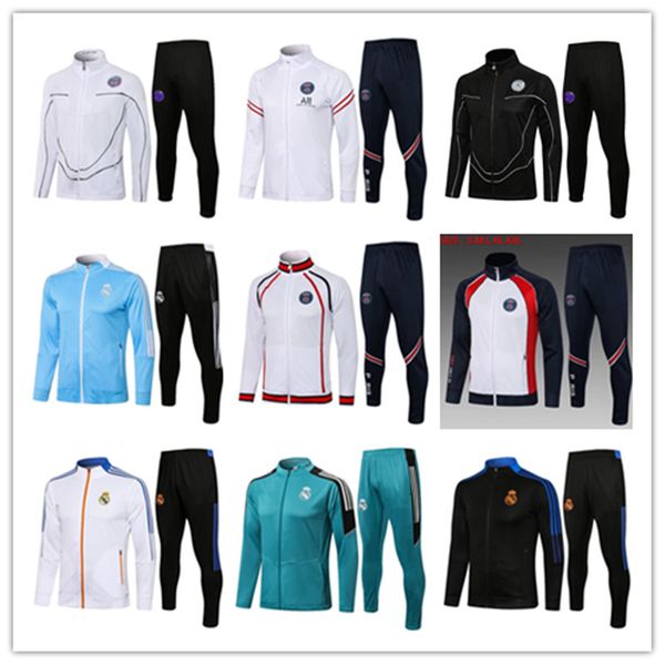 

2021 2022 messi mbappe paris full zipper jacket training 21/22 real madrid camiseta de futbol hazard benzema modric jogging football tracksu, Black
