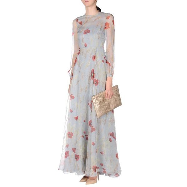 

casual dresses european runway vintage flower printed maxi for women summer 2021 elegant o-neck long sleeve dress, Black;gray