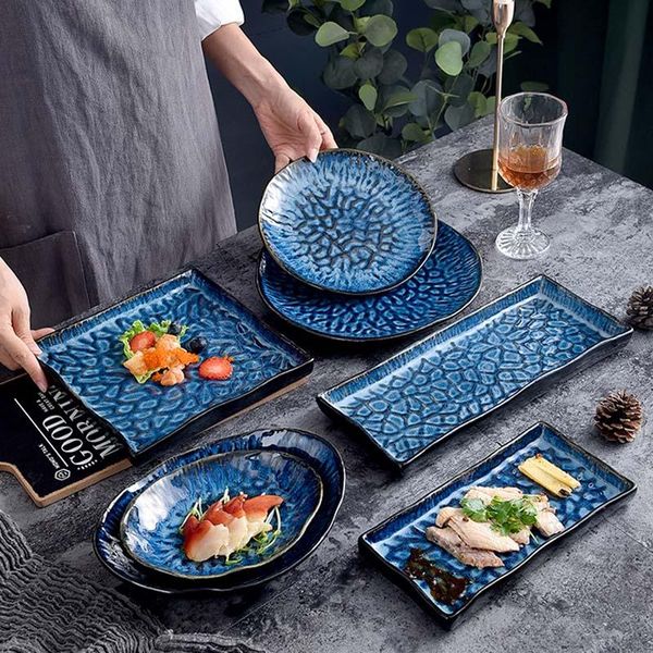 

dishes & plates japanese kiln turned ceramic fish dish dish, creative household tableware, rectangular sashimi sushi embossed