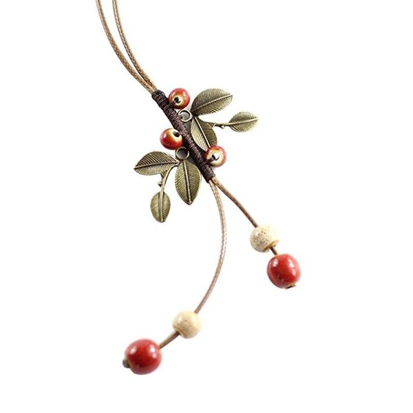 

pendant necklaces trendy bohemia style jewelry ceramic necklace vintage leaf antique color handmade ethnic accessories, Silver
