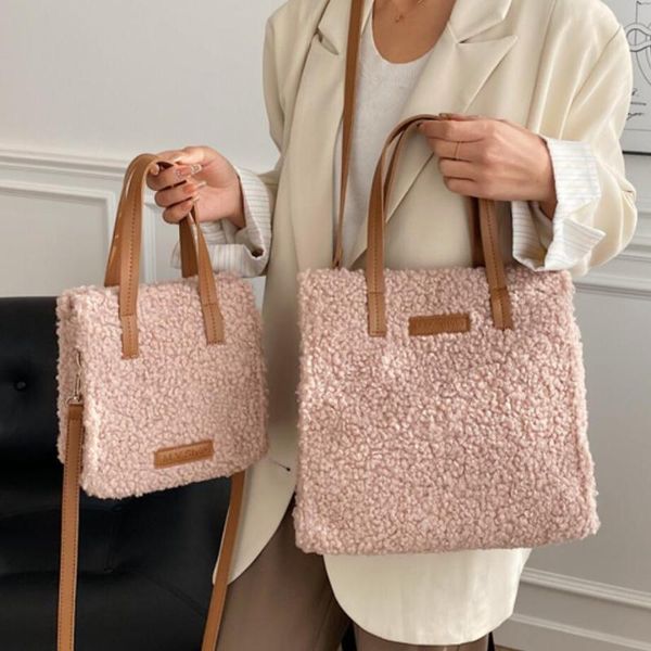 

shoulder bags elegant female large tote bag 2021 winter quality soft plush women's designer handbag high capacity messenger