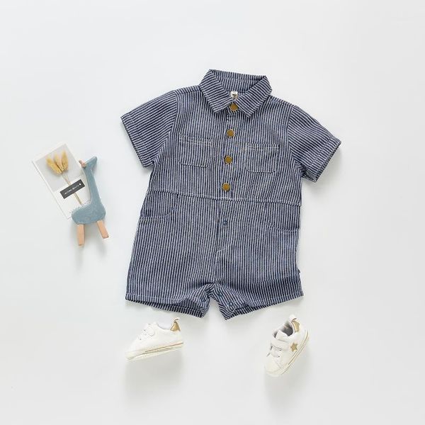 

rompers 2021 summer baby boys striped short sleeve bodysuits gentleman toddlers kids jumpsuits born outfits clothes, Blue