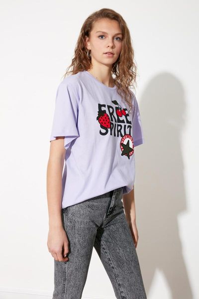

women's t-shirt trendyol printed boyfriend knitted twoss21ts2537, White