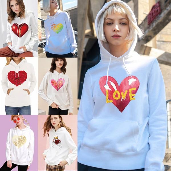 

men's hoodies & sweatshirts women's sweatshirt love print hoodie round neck long-sleeved fashion loose all-match pullover clothes, Black
