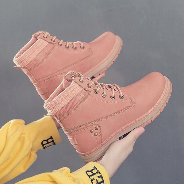 

boots fashion 2021 winter woman ankle women leather lace up round toe med heel shoes zapatos de mujer, Black