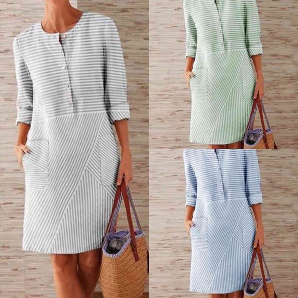 

caida autumn long sleeve womens dress mini striped casual loose button female party vestidos mujer plus size, Black;gray