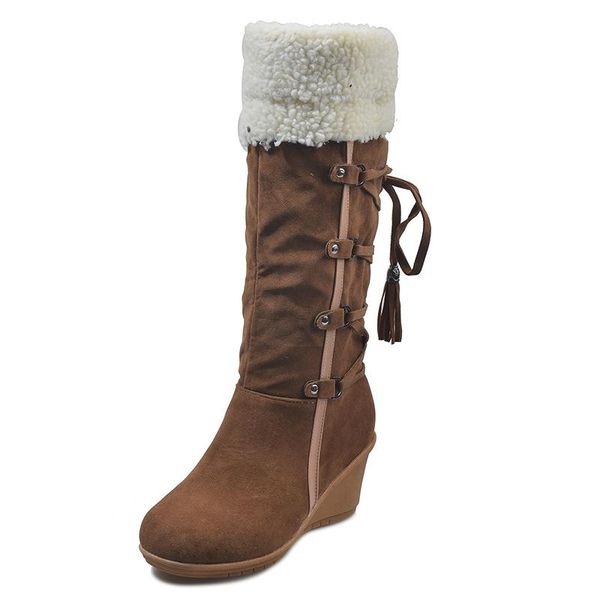 

boots 2021 fashion women's shoes autumn and winter slope heel snow daily casual warm ladies, Black
