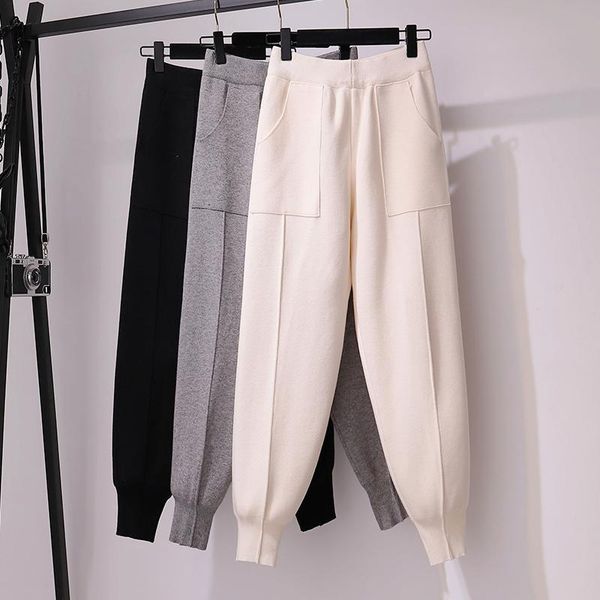 

women's pants & capris autumn chic women cashmere harem long trousers loose comfortable thick warm winter lady casual knitted g, Black;white