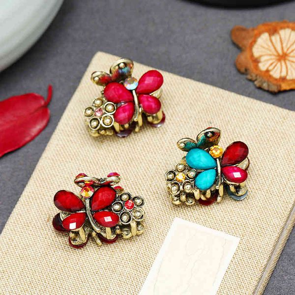 

chinese style products fashion small grip clip imitation pine stone women's hair accessories butterfly curling , versatile antique head