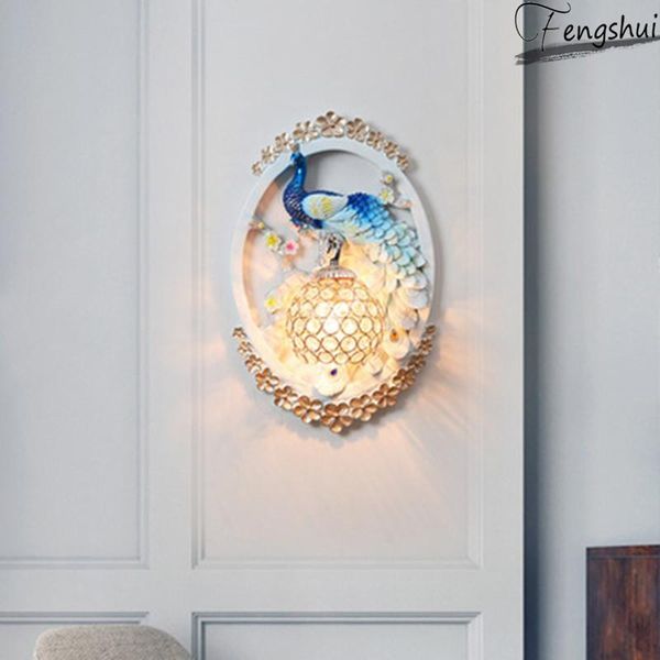 

wall lamp modern decor peacock led lighting fixtures european aisle stairs living dining room resin sconces bedside bedroom