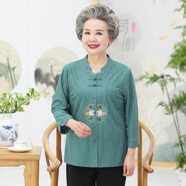 

women's blouses & shirts elderly spring summer women shirt three quarter sleeves grandma clothing 2021 middle age mother blouse, White