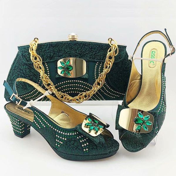 

dress shoes elegant green color african matching and bags set italian design in women party heel-7cm d200217-6, Black