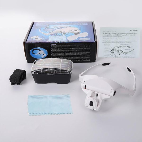 

table lamps 1x/1.5x/2x/2.5x/3.5x head magnifier glasses 2 led lights 5 interchangeable lens headband magnifying sewing craft cross