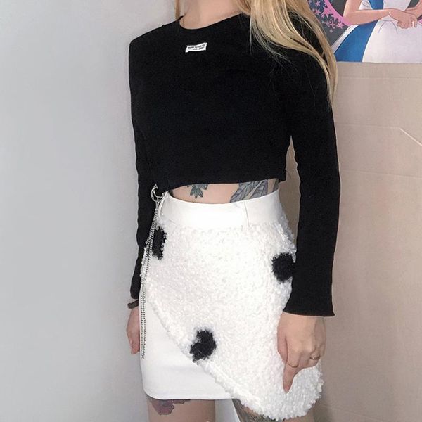 

skirts cow pattern wrapped hip skirt fashion womens plush milk splicing wrap half mujer faldas 2021, Black