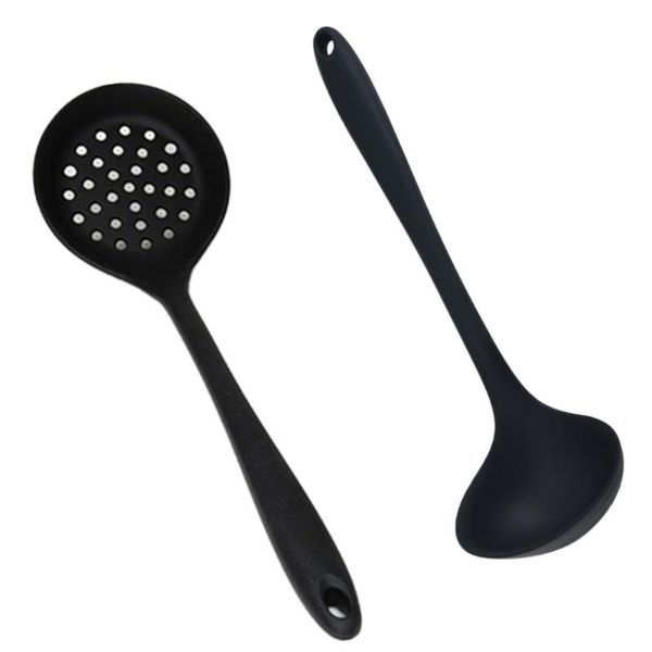 

spoons 2pcs soup spoon filter colander durable heat resistant non-stick cooking strainer kitchen tool silicone long handle