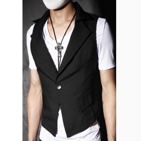 

men's vests s-5xl 2021 casual personality men short vest nightclub fashion slim suit collar hairstylist tide singer costumes, Black;white