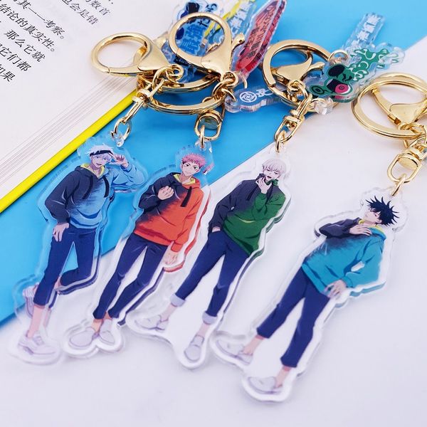 

10pieces/lot 2021 fashion animation jujutsu kaisen keychains car bag key ring pendant gojo satoru acrylic key chain lovely gift for a frien, Silver