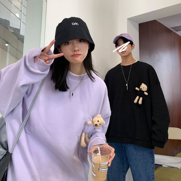 

2021 new -style korean male fashions trend loose hoodies casual cotton men's pullovers around the neck big s-4xl sweaters nr5g, Black