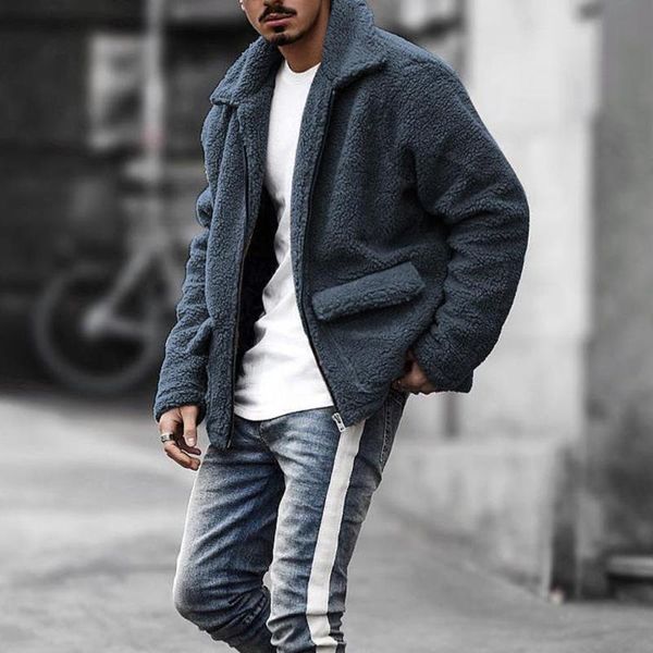 

men's jackets 2021 winter faux fur coat stylish outwear mens fashion casual lamb cashmere loose button long sleeve keep warm 4#, Black;brown