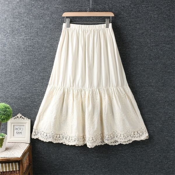

vintage embroidery patchwork cotton lolita a-line skirt saia autumn 210309, Black