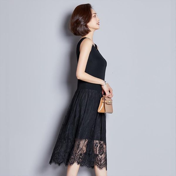 

summer round neck modal women dresses plus size korean fashion pullover tank sleeveless vintage long, Black;gray