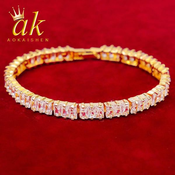 

link, chain baguette men bracelet gold color hip hop jewelry, Black