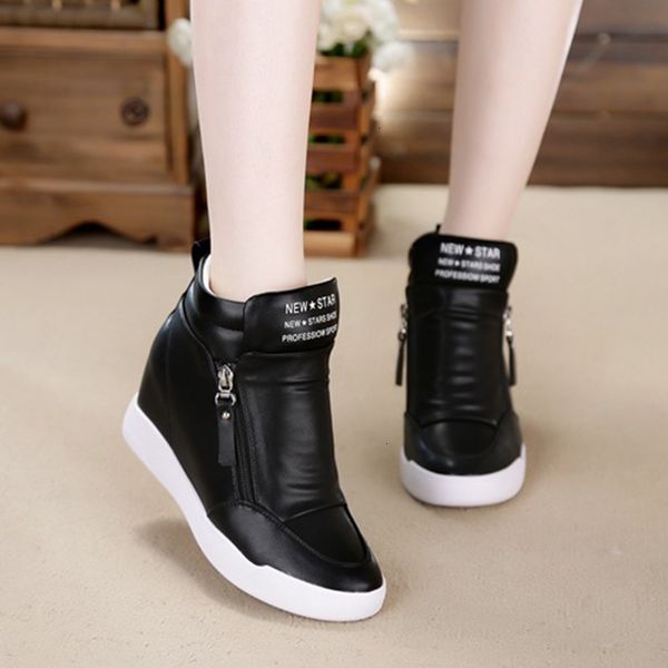 

2021 new hidden heels wee cotton shoes woman autumn winter ladies sneakers pu leather ankle boots women qd9q, Black