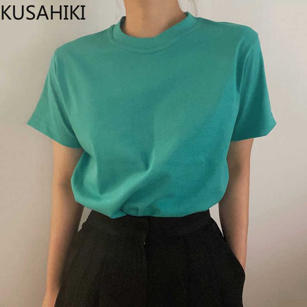 

woman tshirts korean solid causal o-neck tee spring summer basic short sleeve graphic t shirts femme 6g058 210603, White