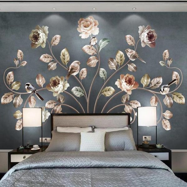

wallpapers drop custom 3d po wallpaper nordic art flower and bird living room sofa wall painting decorative mural