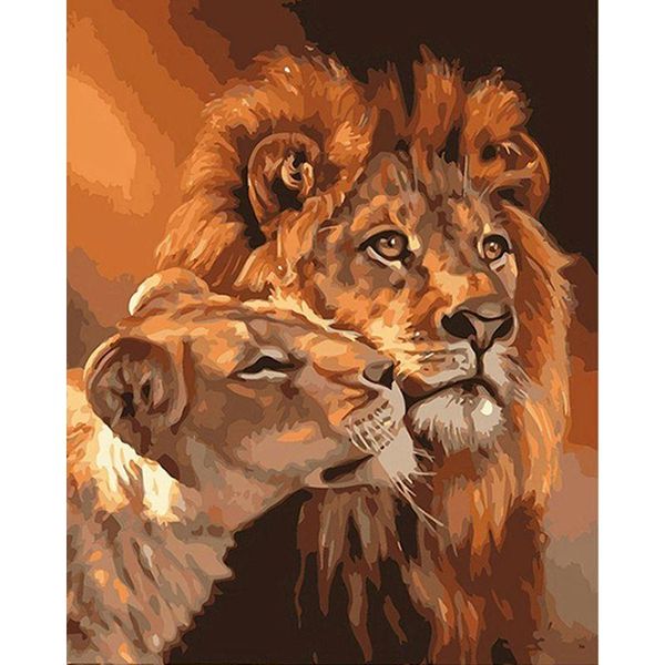 

paintings gatyztory frame diy painting by numbers male and female lion acrylic canvas animals modern wall art picture gift 60