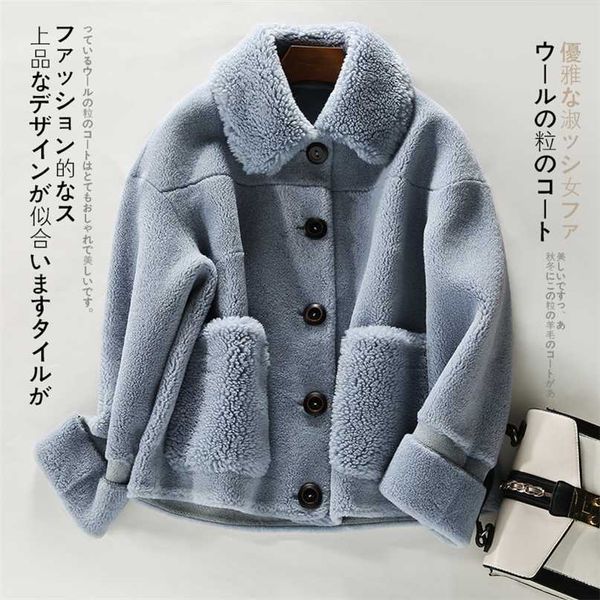 

winter coat women granule sheep shearing faux fur big size loose warm overcoat female lambswool jacket outwear 211220, Black