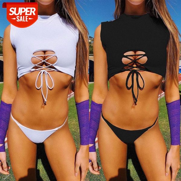 

bathing suits women's bikini split swimsuit solid color sports #cc3e, White;black